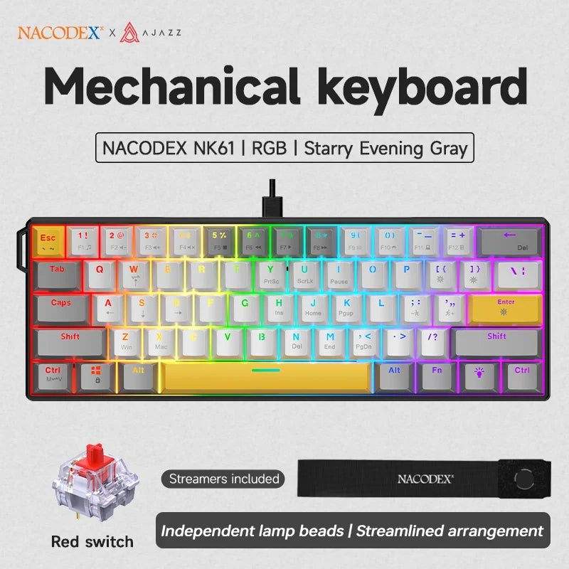 Ajazz NK61 60 Percent Mechanical Keyboard Red Switch Hot Swappable