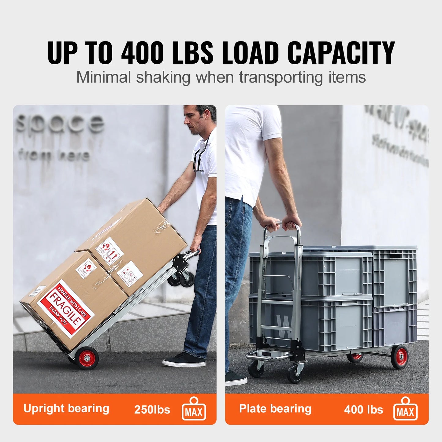 Folding Hand Truck With Wheels 400 Lb Capacity Aluminum Cart