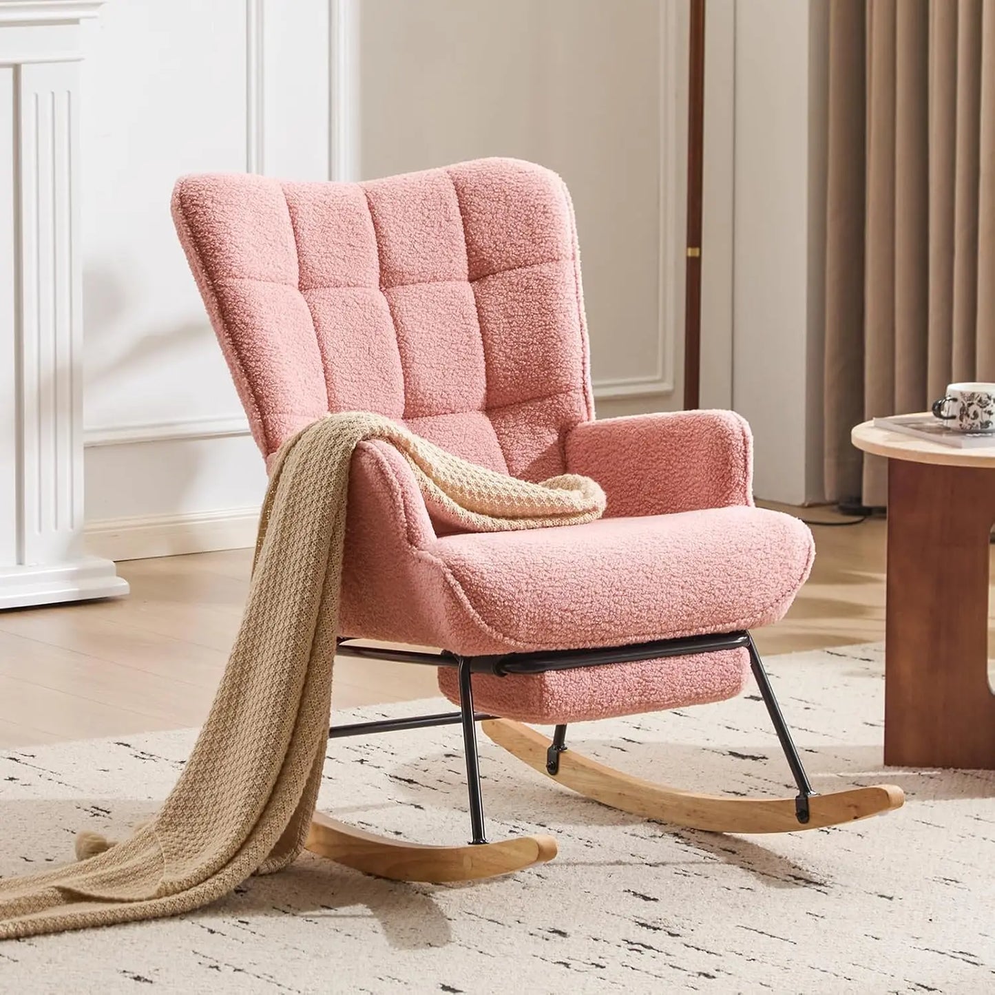 Nursery Rocking Chair Modern Upholstered Glider With Retractable Footrest