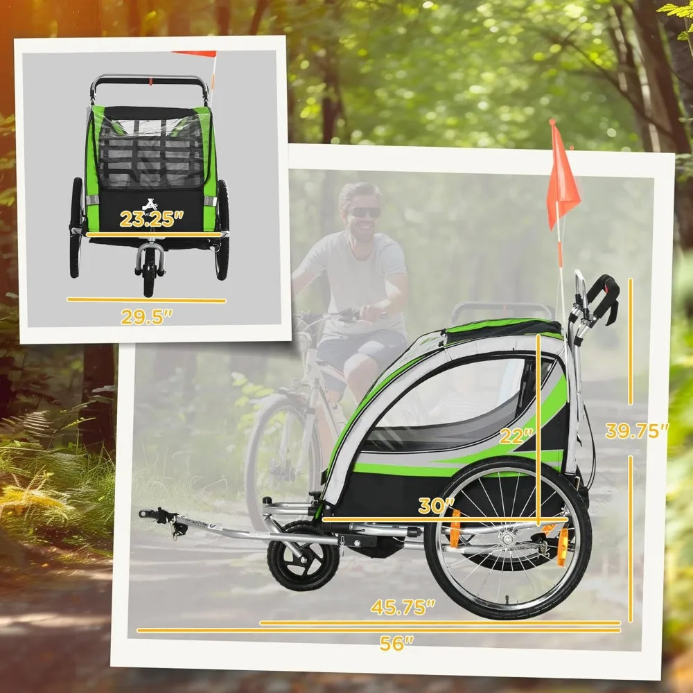 2-in-1 Walk Ride Child Bike Trailer for Two-Seater Families