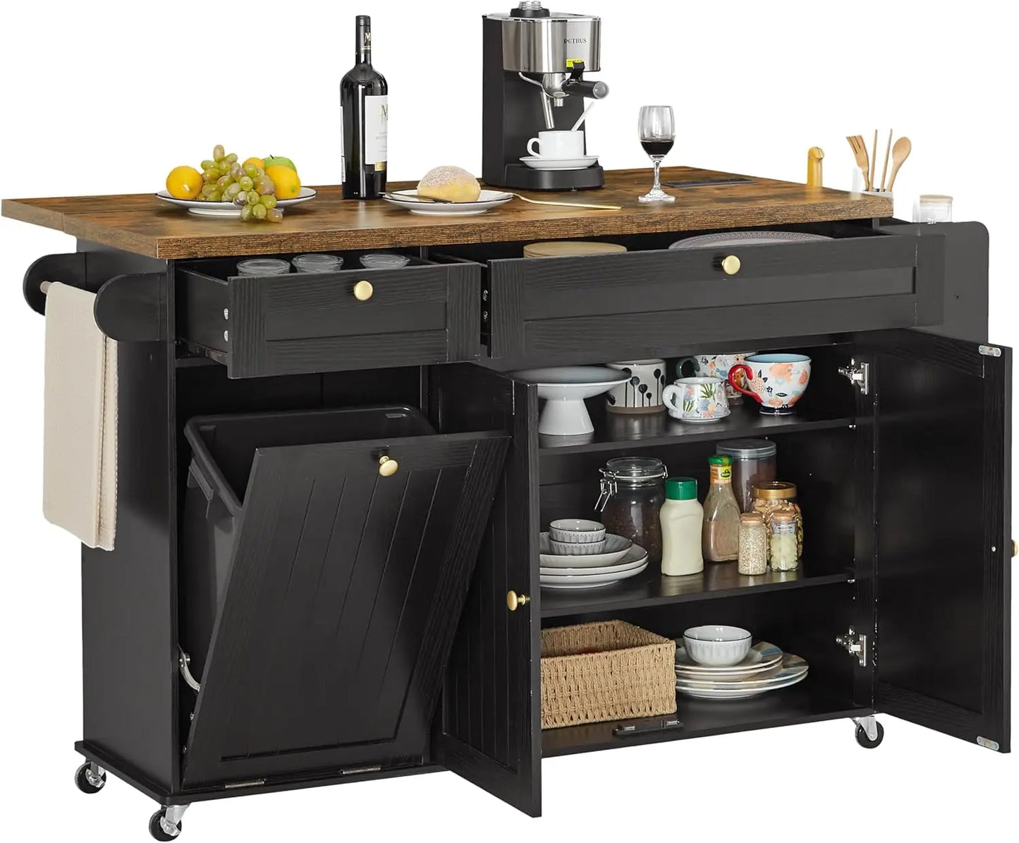 ONBRILL Mobile Kitchen Island Cart With Power Outlet