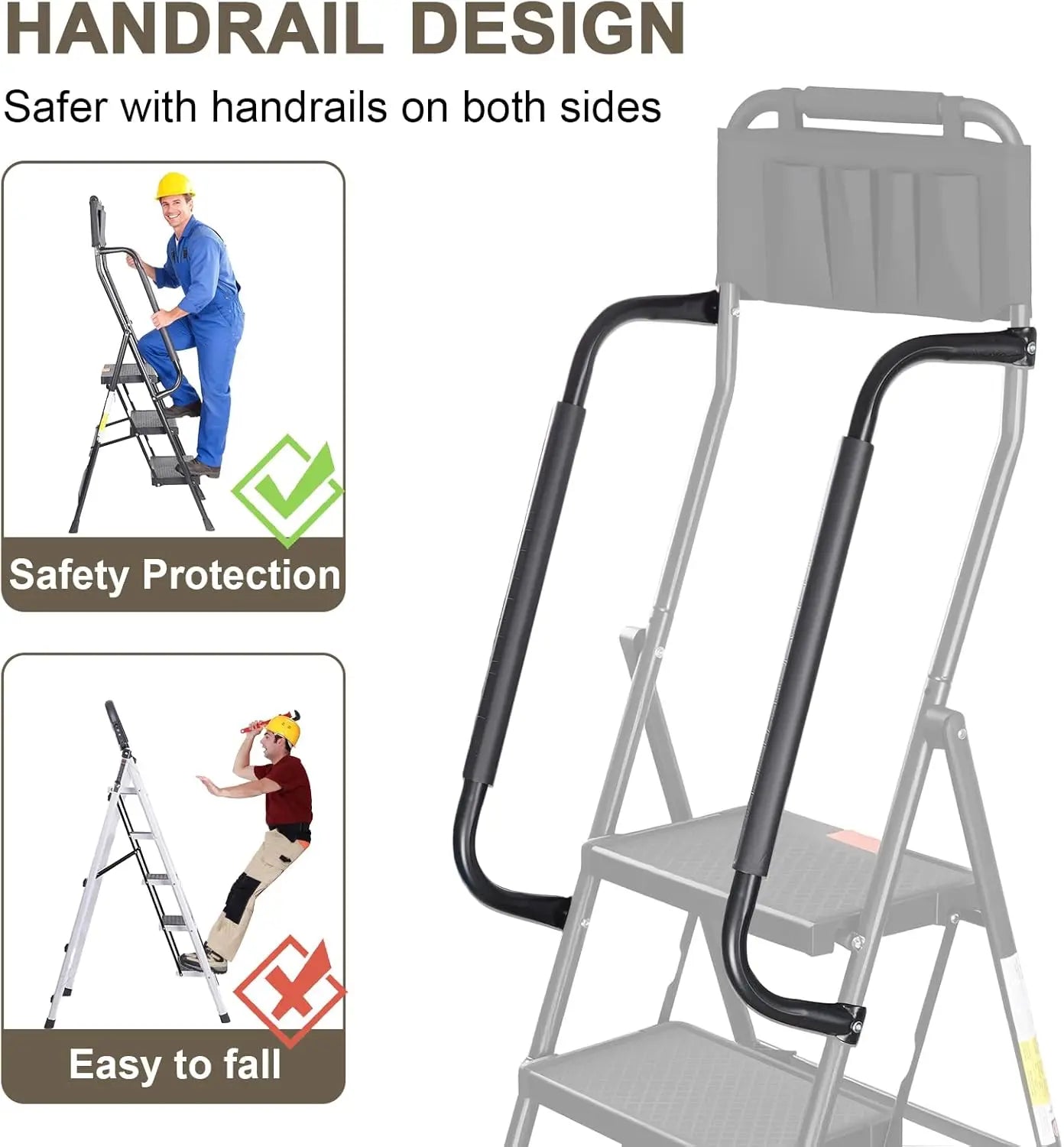 3 Step Ladder With Handrails 500 Lbs Capacity Folding Stool