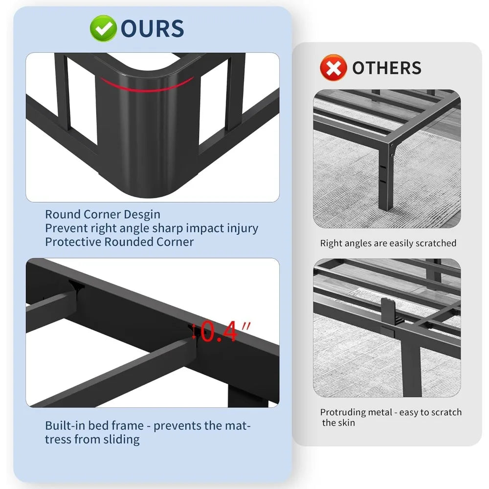 Platform Bed Frame With LED Lights And Sturdy Steel Base