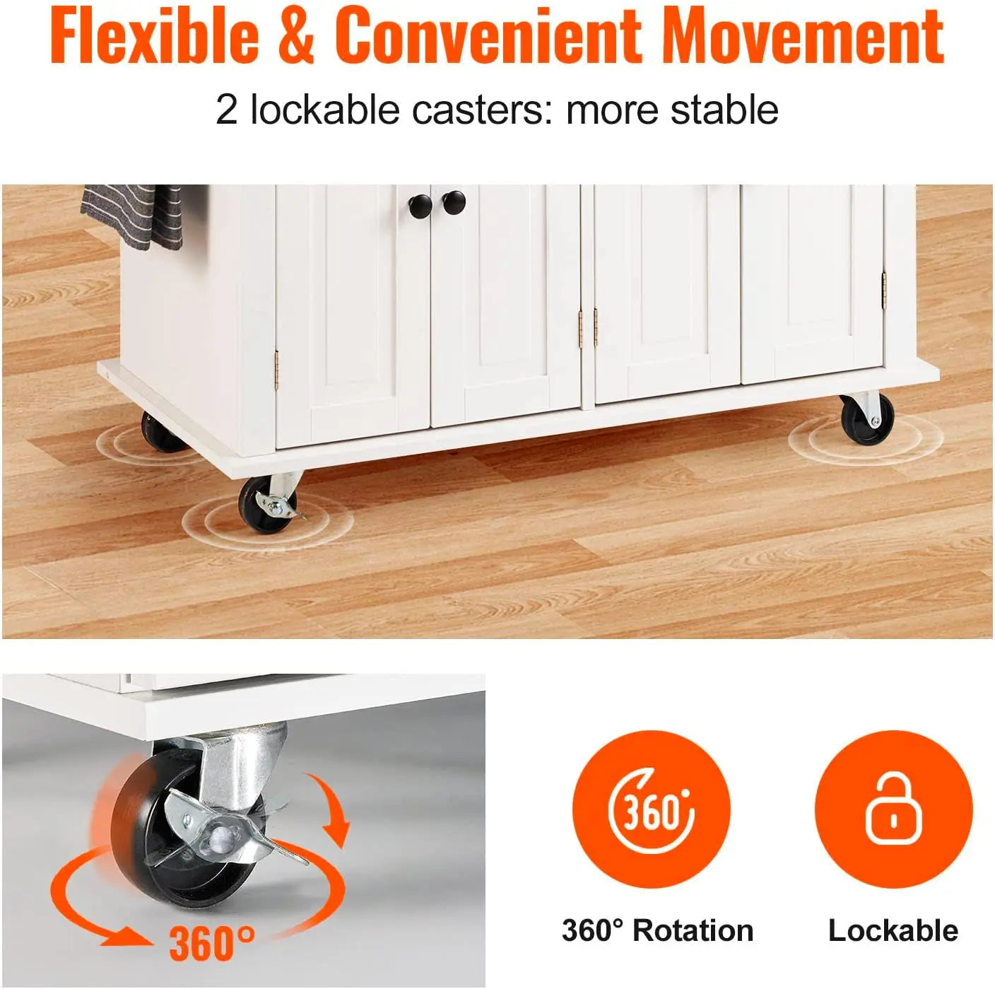 Mobile Kitchen Island Cart Solid Wood Top And Lockable Wheels