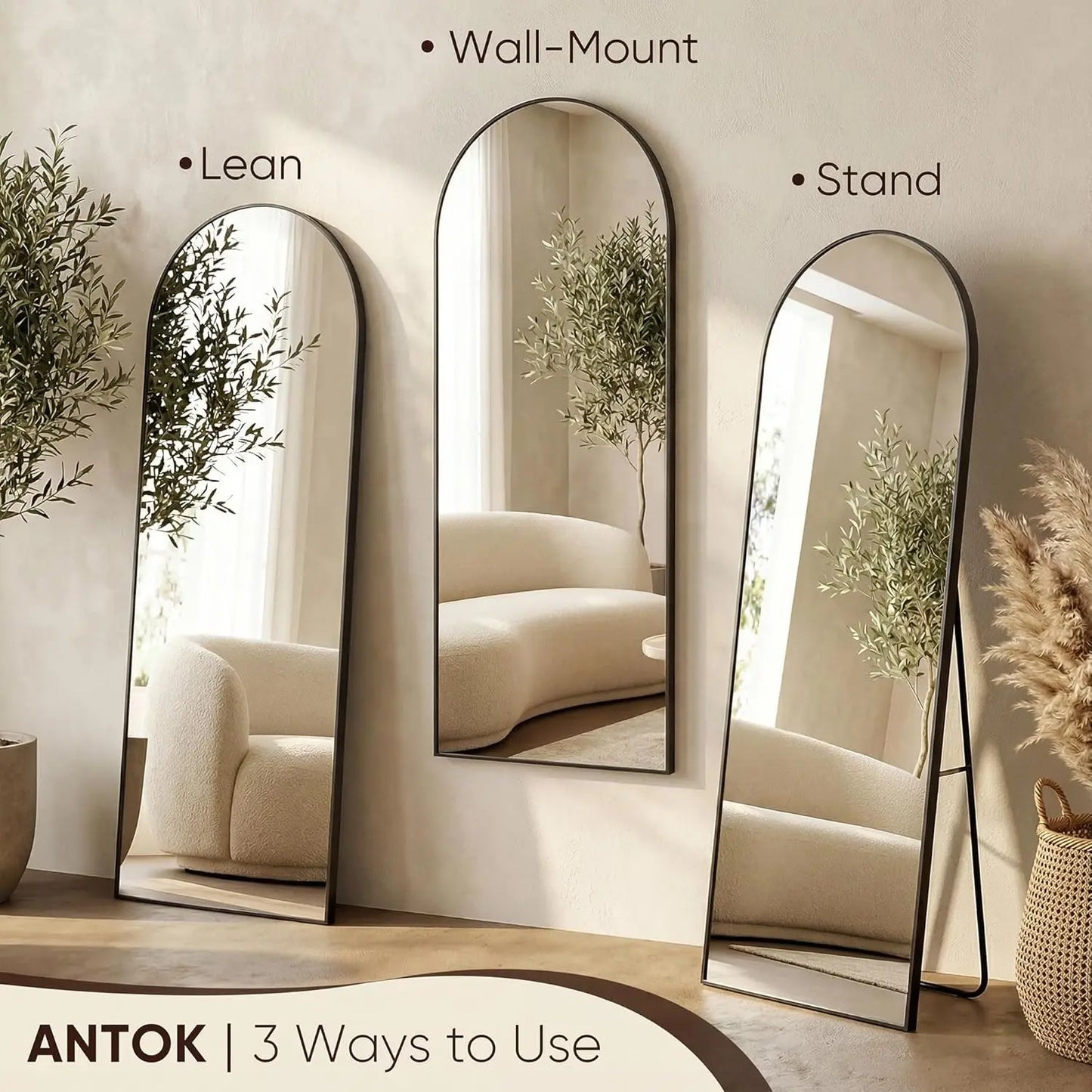 Elegant Arched Floor Mirror Freestanding Or Wall Mounted For Home