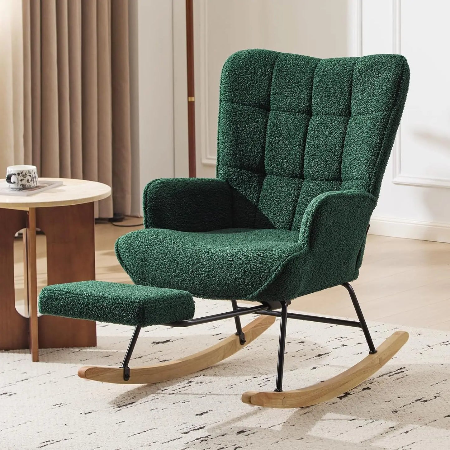 Nursery Rocking Chair Modern Upholstered Glider With Retractable Footrest