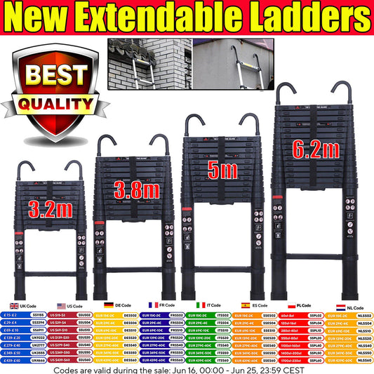 DayPlus Telescopic Aluminum Ladder With Detachable Hooks