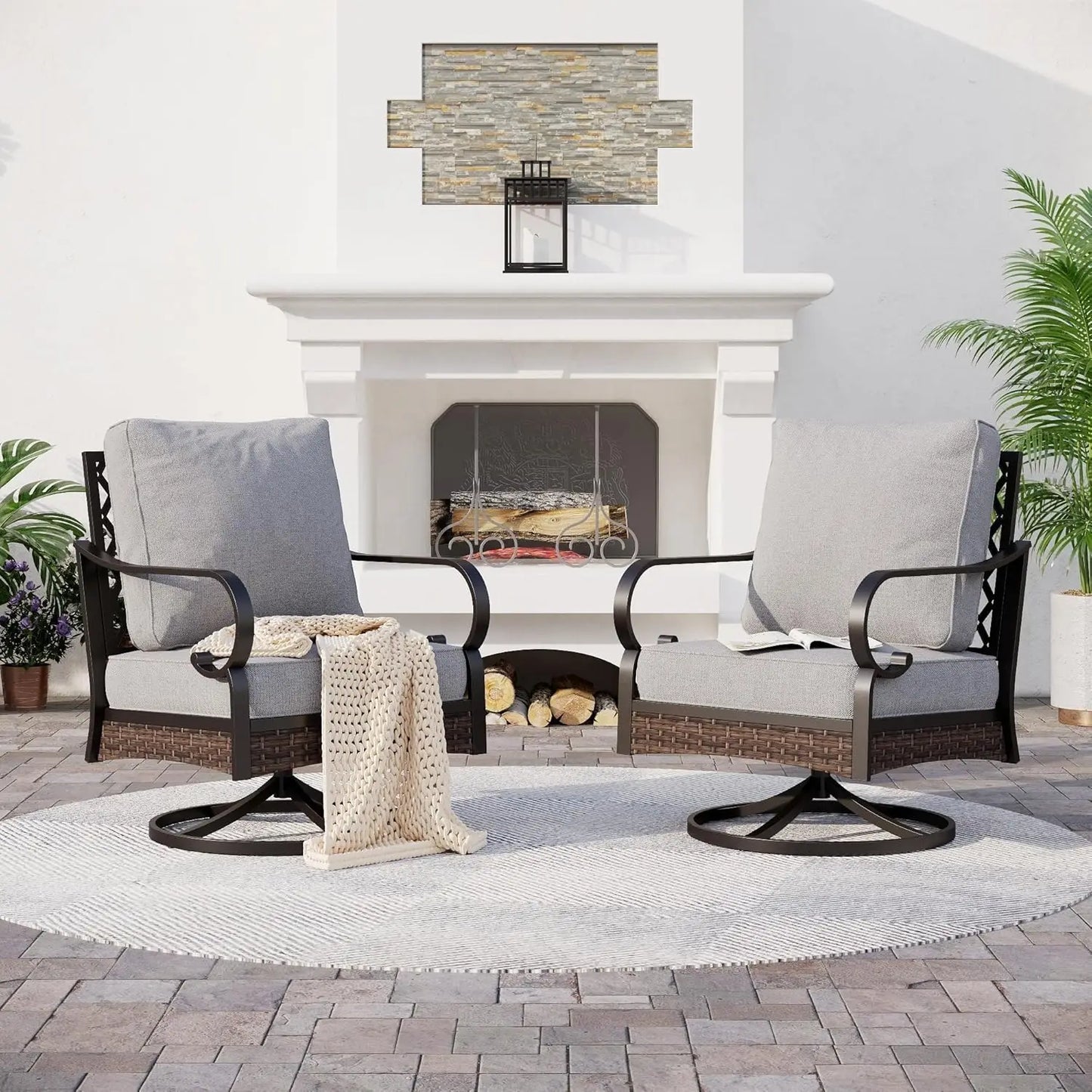 All Weather Metal Outdoor Patio Chairs 2-Piece Swivel Set