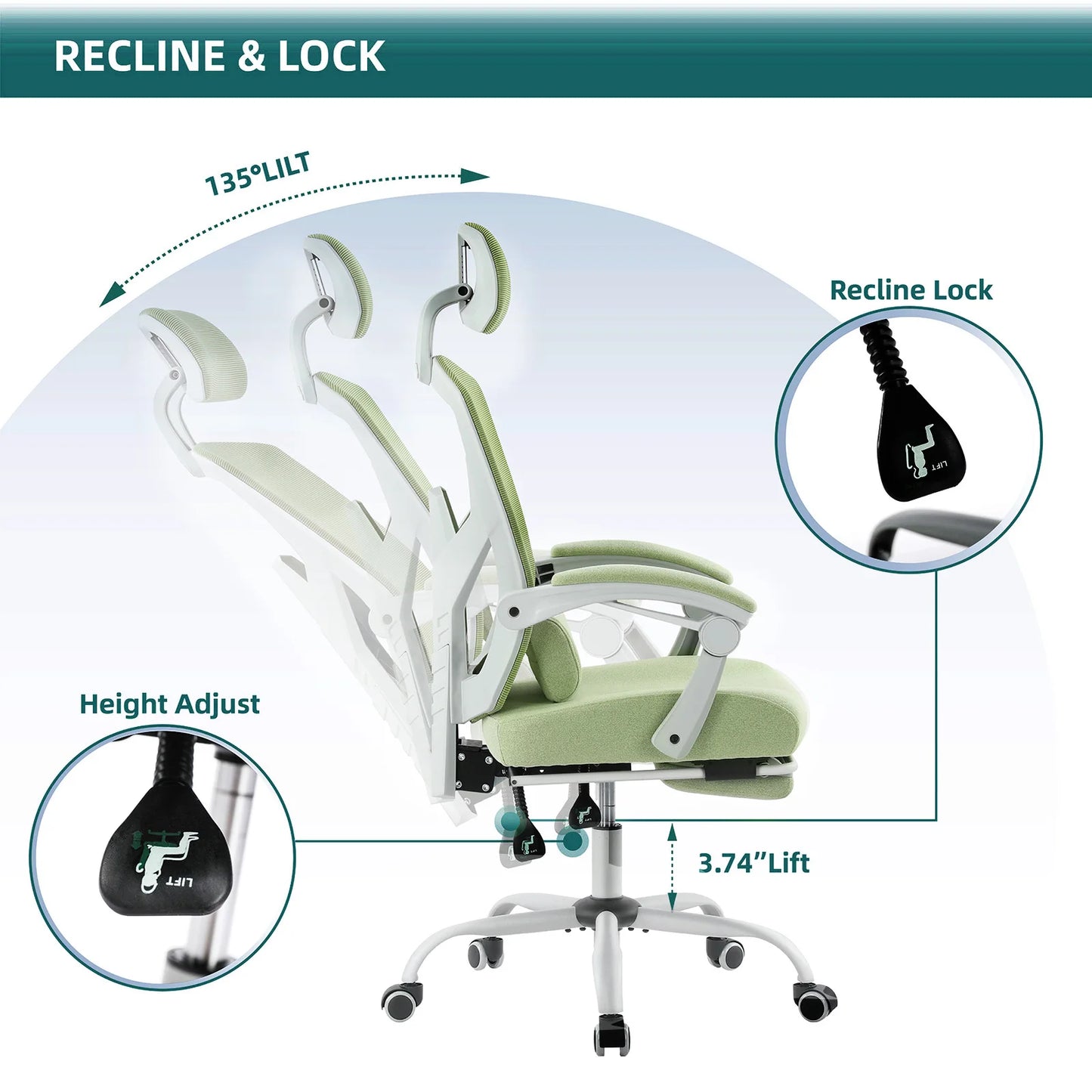JHK Ergonomic Reclining Mesh Gaming Chair with Lumbar Support