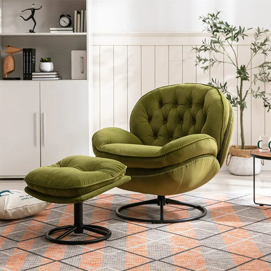 GUOHE Modern Velvet Swivel Accent Chair With Tufted Back Ottoman