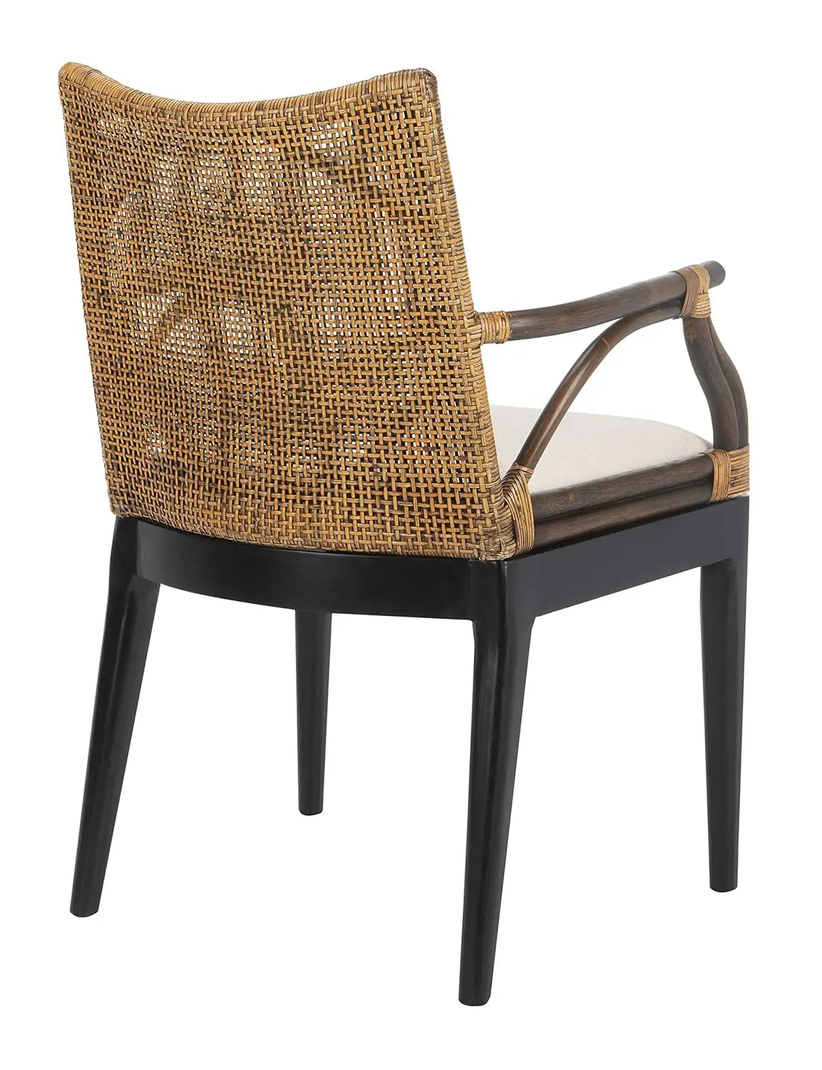 Solid Wood Rattan Arm Chair Tropical Coastal Living Room Seating