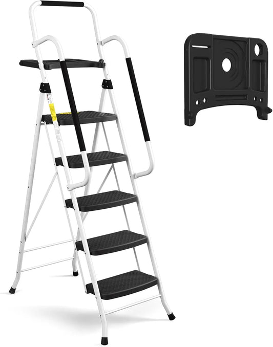 Five Step Folding Handrail Ladder Portable Steel For Home Office