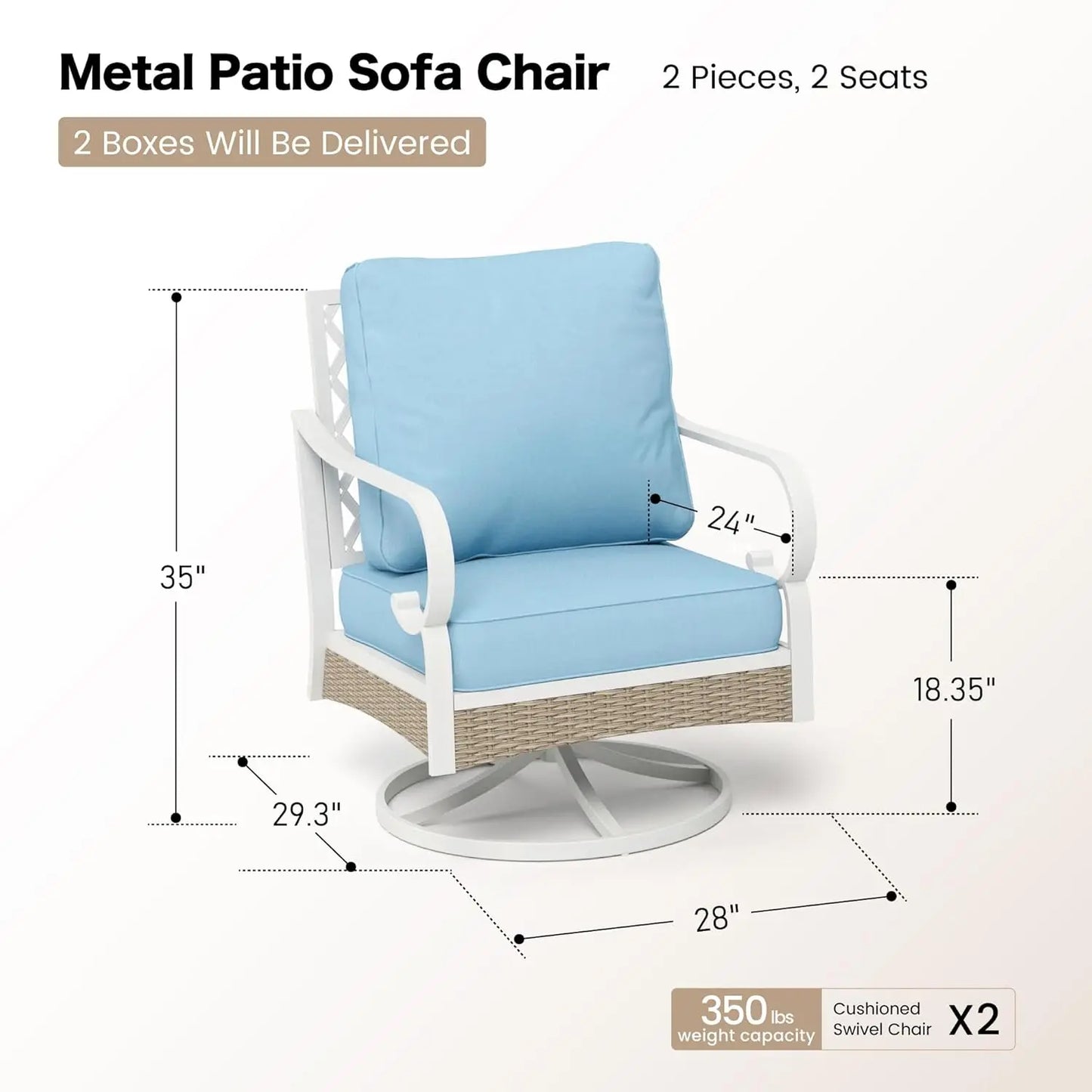All Weather Metal Outdoor Patio Chairs 2-Piece Swivel Set