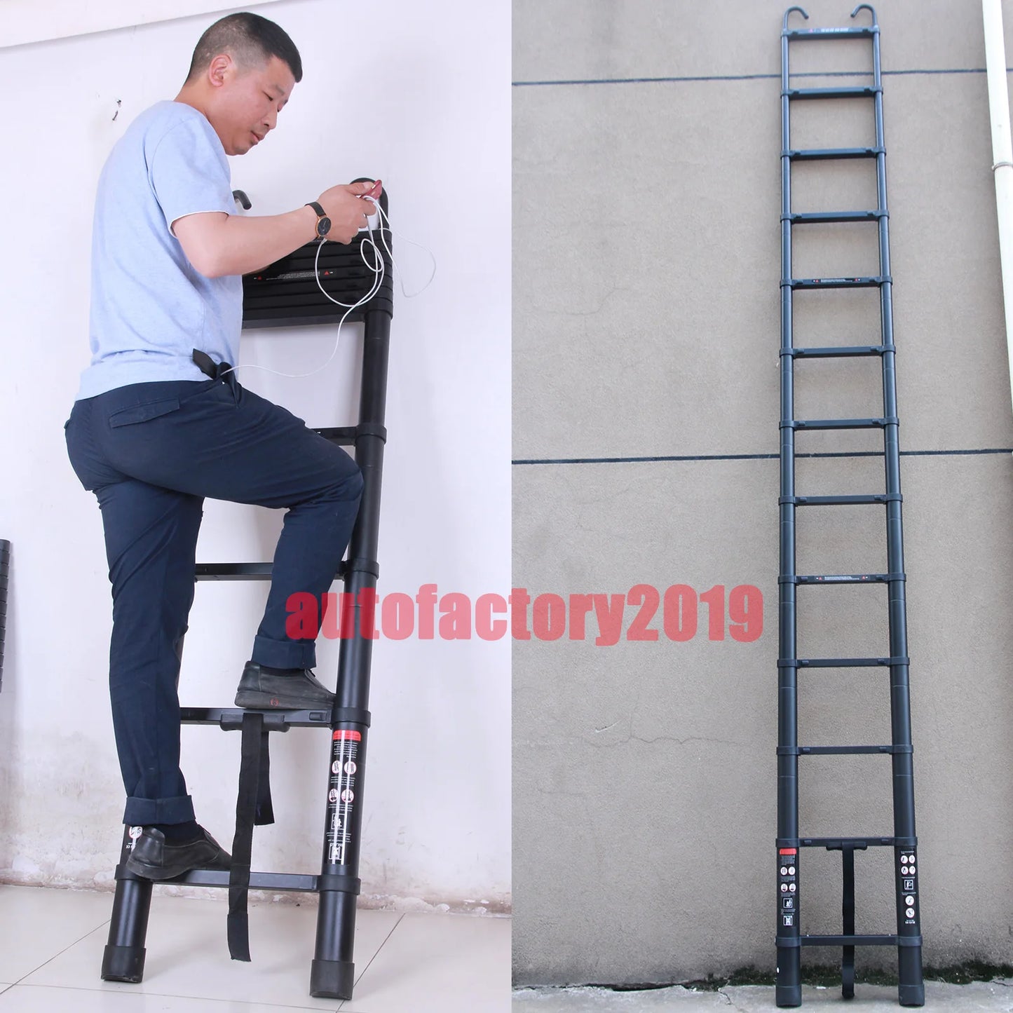 DayPlus Telescopic Aluminum Ladder With Detachable Hooks
