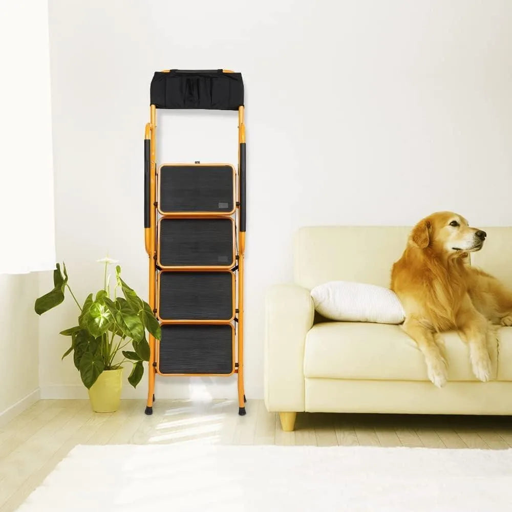 4 Step Folding Ladder With Handrails And Tool Bag