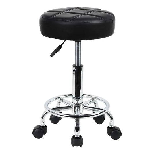 Round PU Leather Rolling Stool With Wheels For Office And Salon