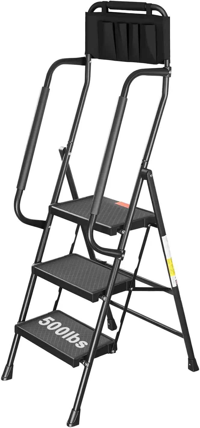 3 Step Ladder With Handrails 500 Lbs Capacity Folding Stool