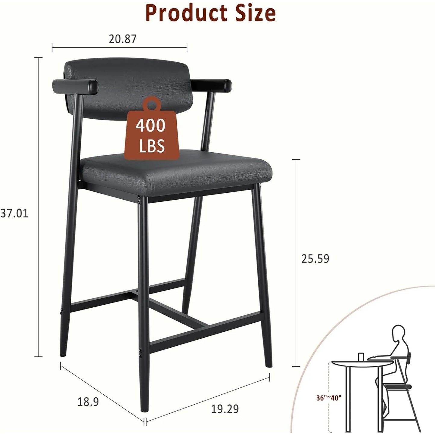 TWISTER.CK Modern Bar Stools Set 2-Pack With Upholstered Back Footrest