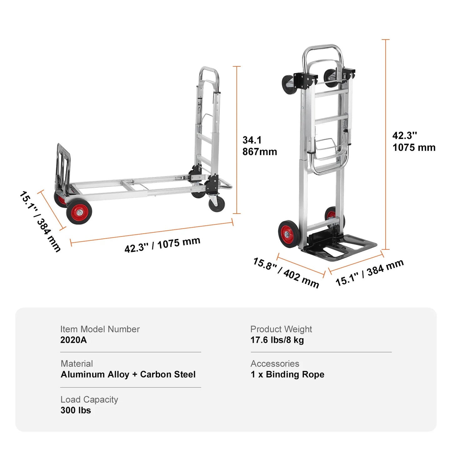 Folding Hand Truck With Wheels 400 Lb Capacity Aluminum Cart