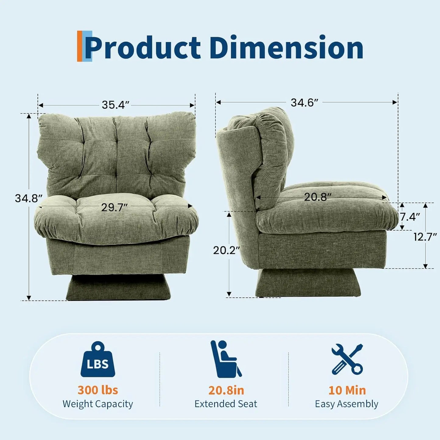 Chenille Swivel Accent Chair 360 Degree Comfort Modern Sofa Chair