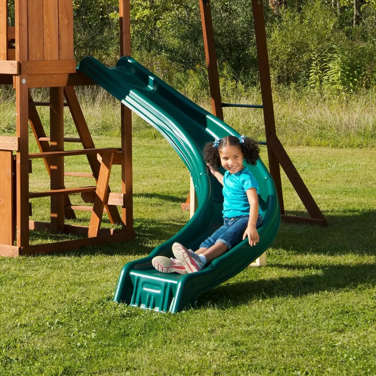 Swing Set With Two Swings Slide Monkey Bars Picnic Table