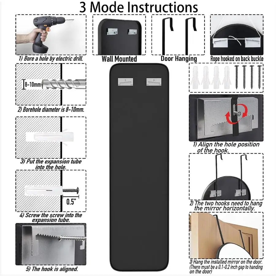 Rectangle Full Body Mirror With Aluminum Frame For Wall Mount