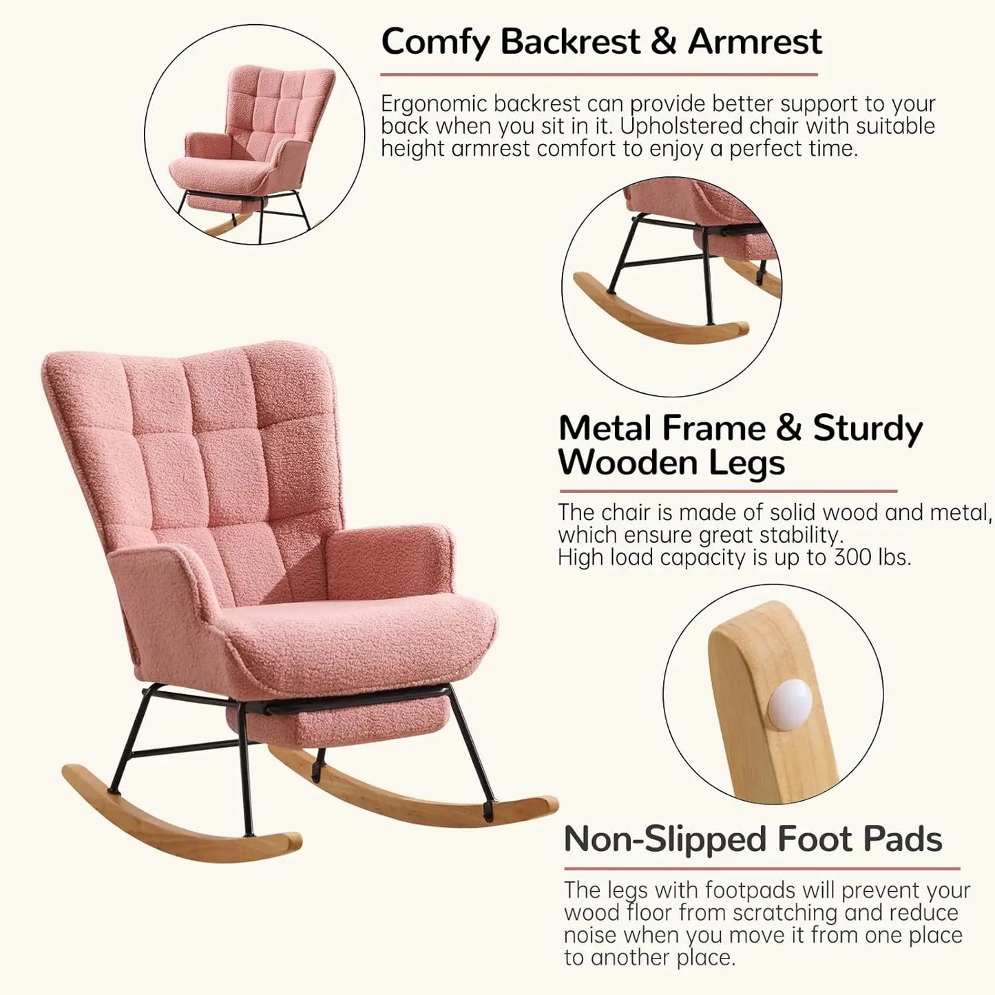 Nursery Rocking Chair Modern Upholstered Glider With Retractable Footrest