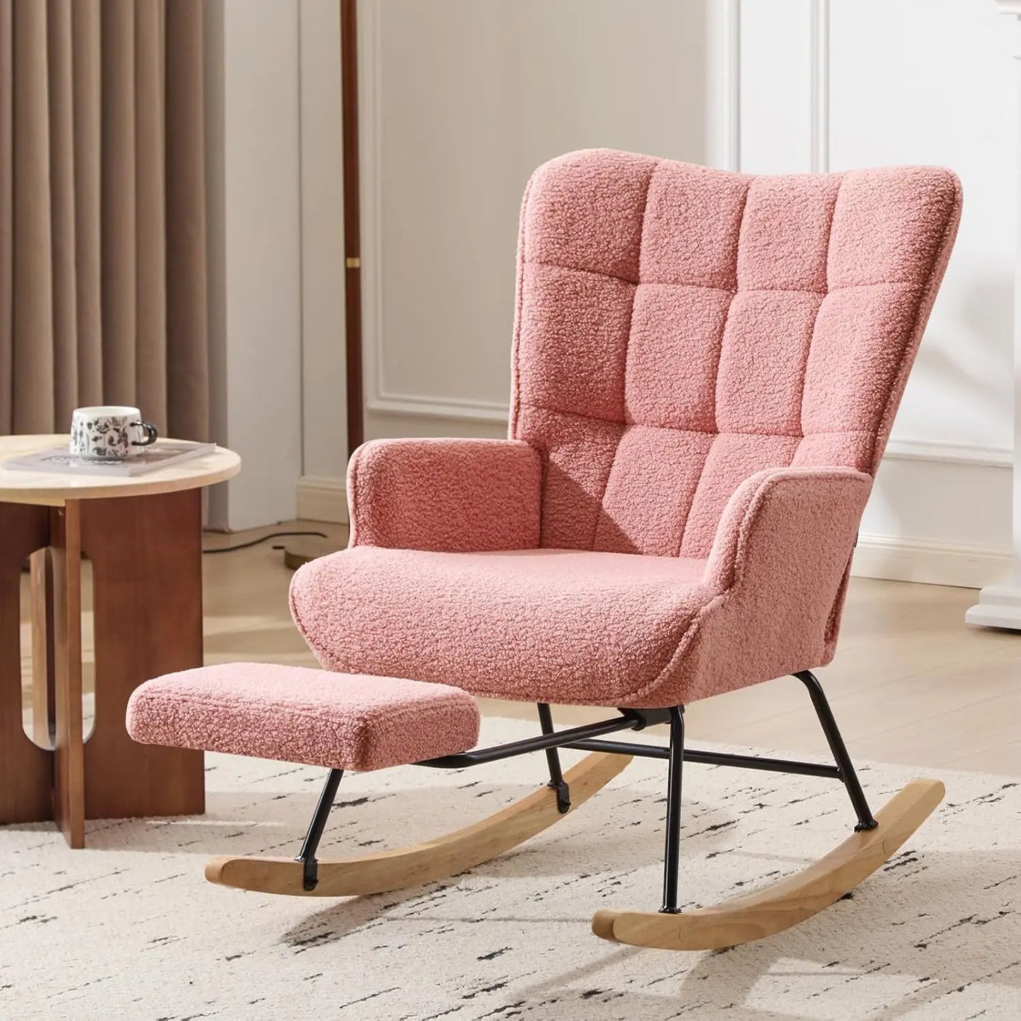 Nursery Rocking Chair Modern Upholstered Glider With Retractable Footrest