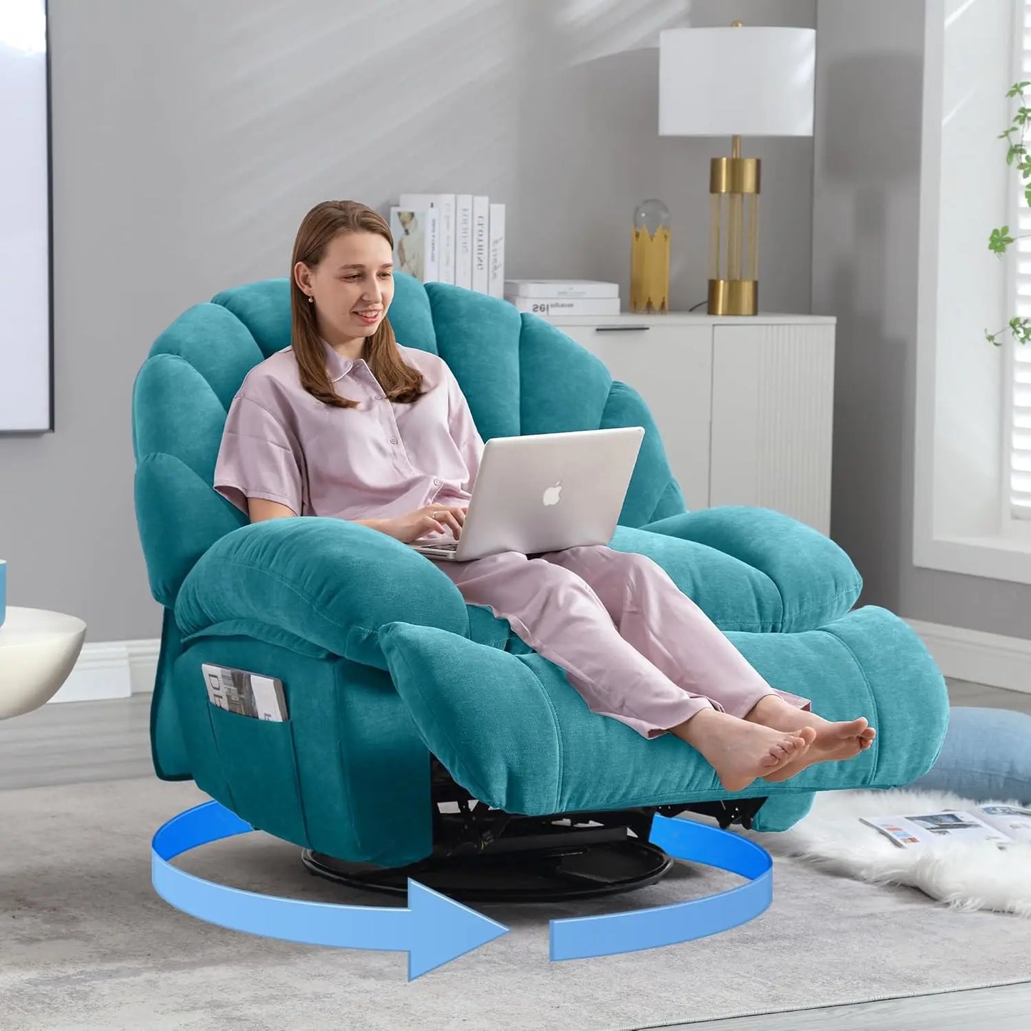 Swivel Rocker Recliner Chair With 360 Manual Rotation
