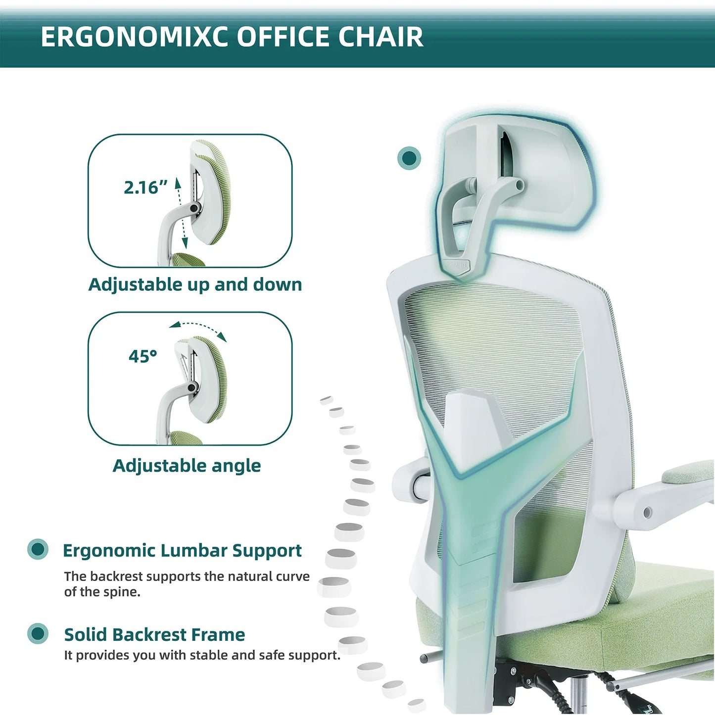 JHK Ergonomic Reclining Mesh Gaming Chair with Lumbar Support