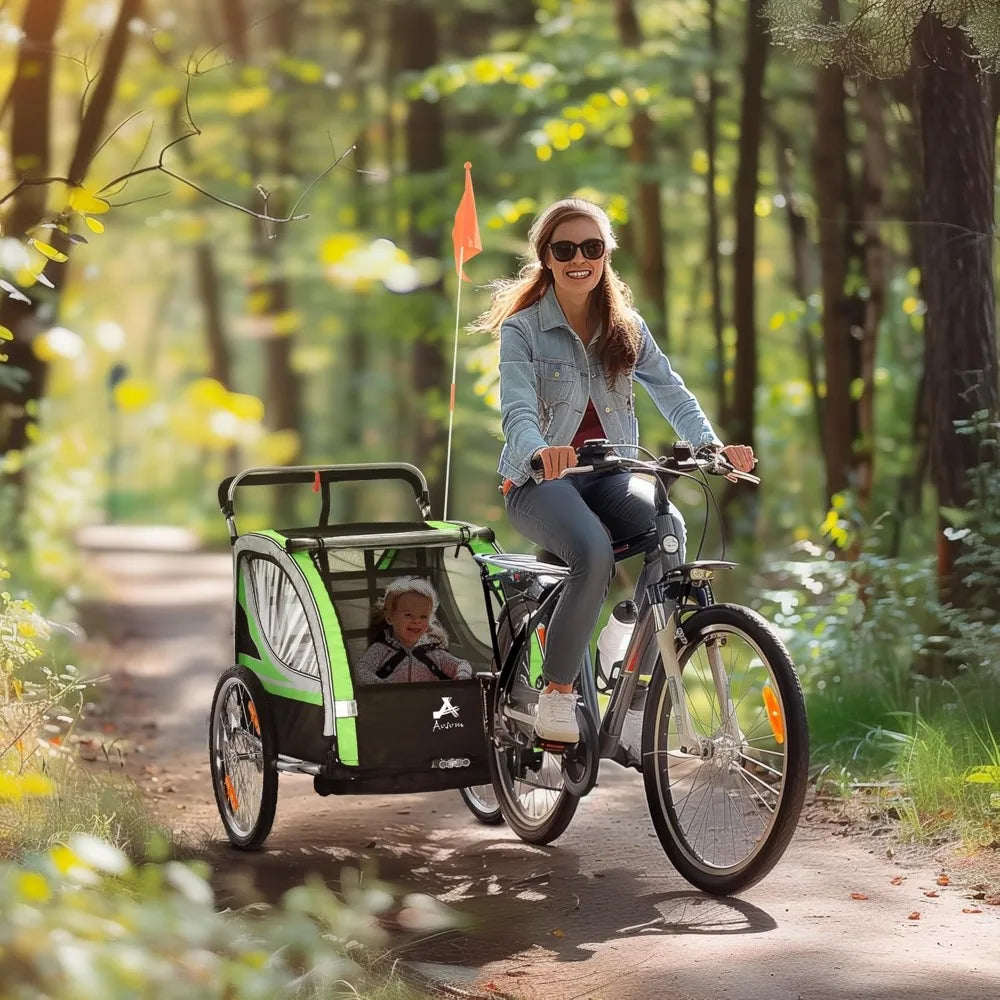 2-in-1 Walk Ride Child Bike Trailer for Two-Seater Families