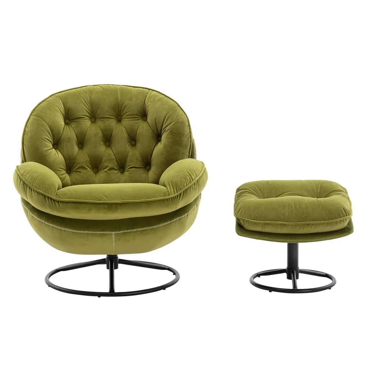 GUOHE Modern Velvet Swivel Accent Chair With Tufted Back Ottoman