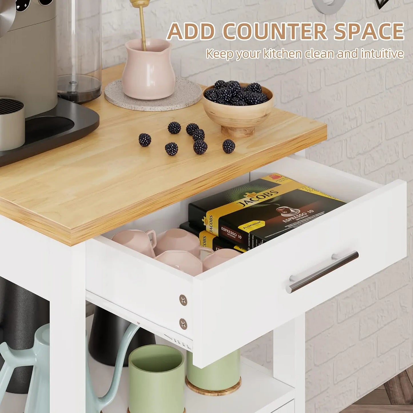Mobile Kitchen Island Cart With Storage Wheels Cabinet And Drawer