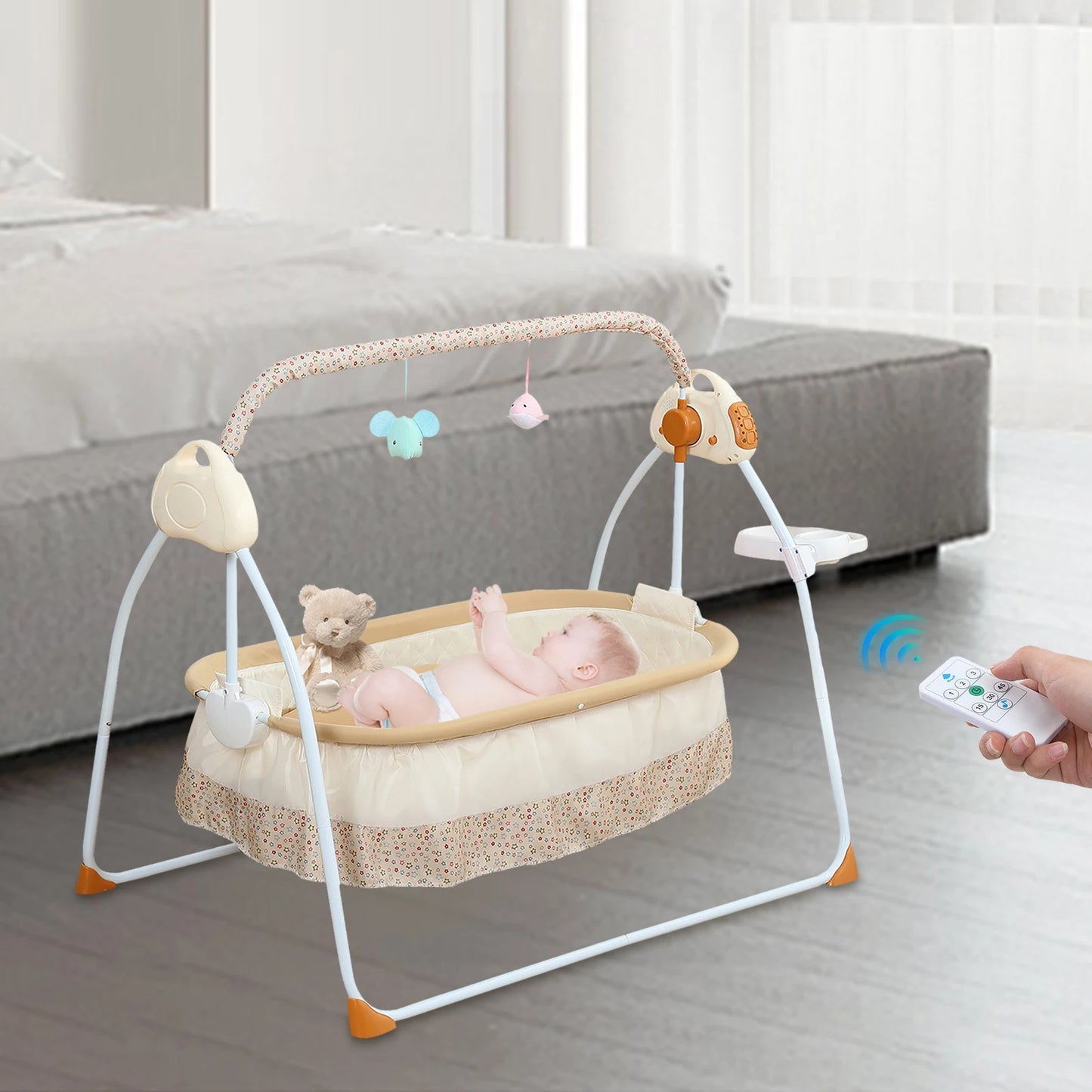 Foldable Electric Baby Cradle With Music Mosquito Net And Swing
