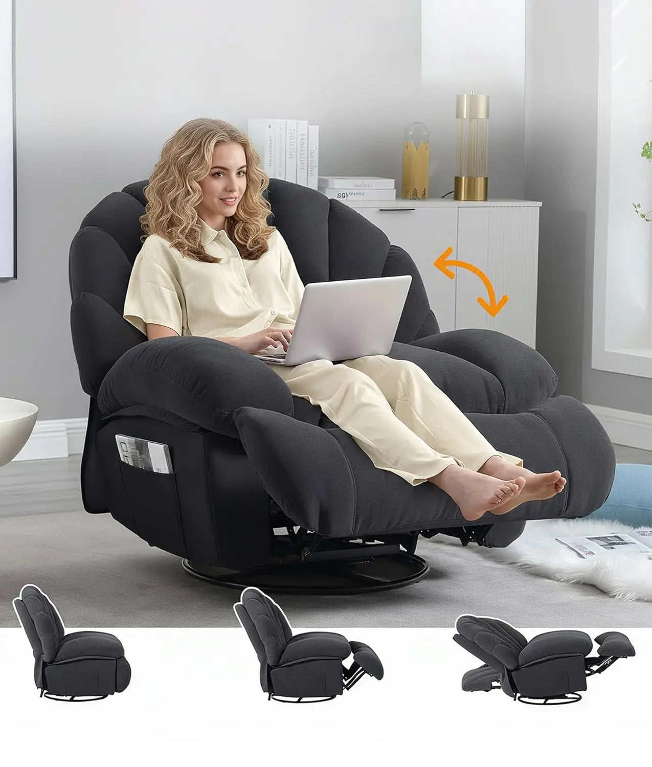 Swivel Rocker Recliner Chair With 360 Manual Rotation