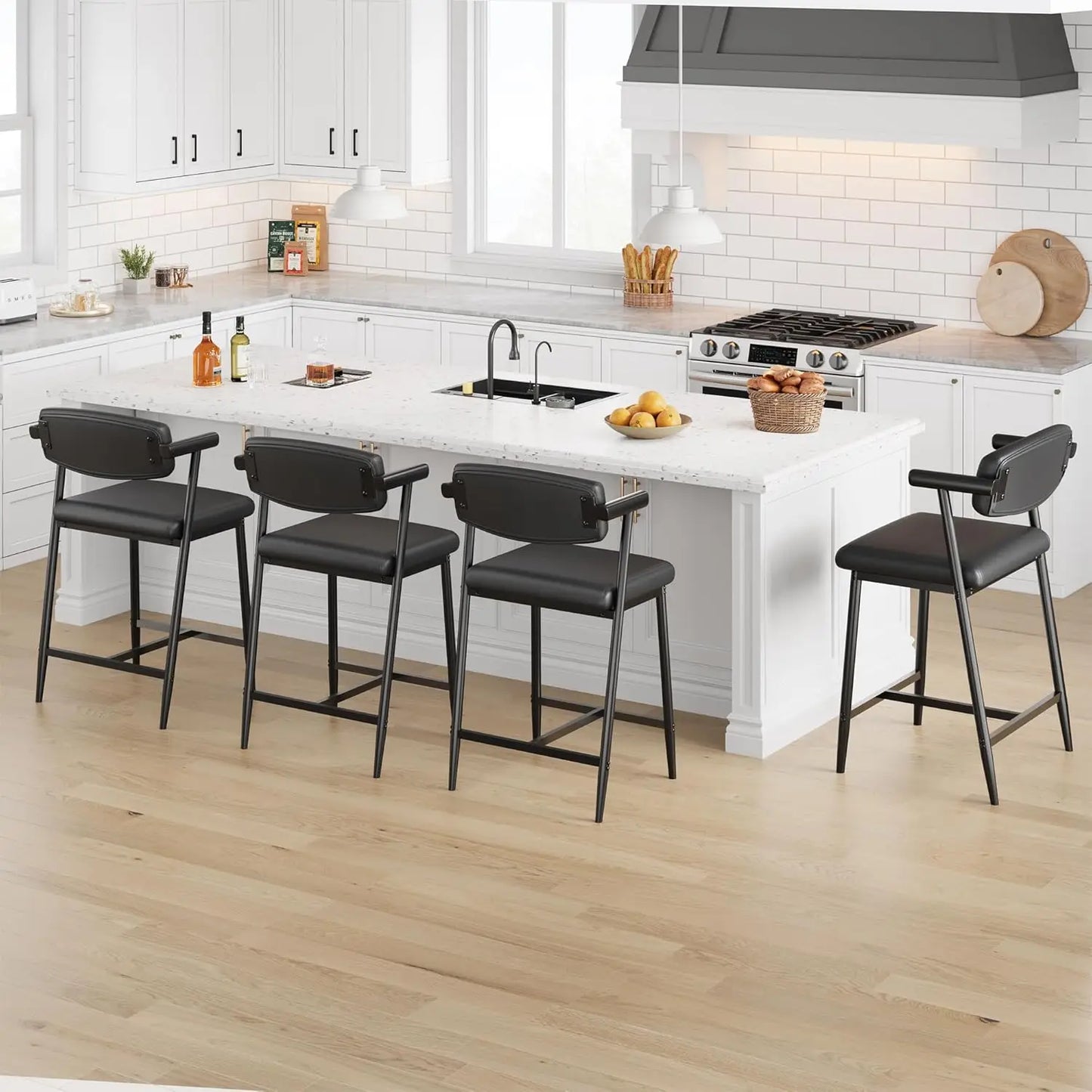 TWISTER.CK Modern Bar Stools Set 2-Pack With Upholstered Back Footrest