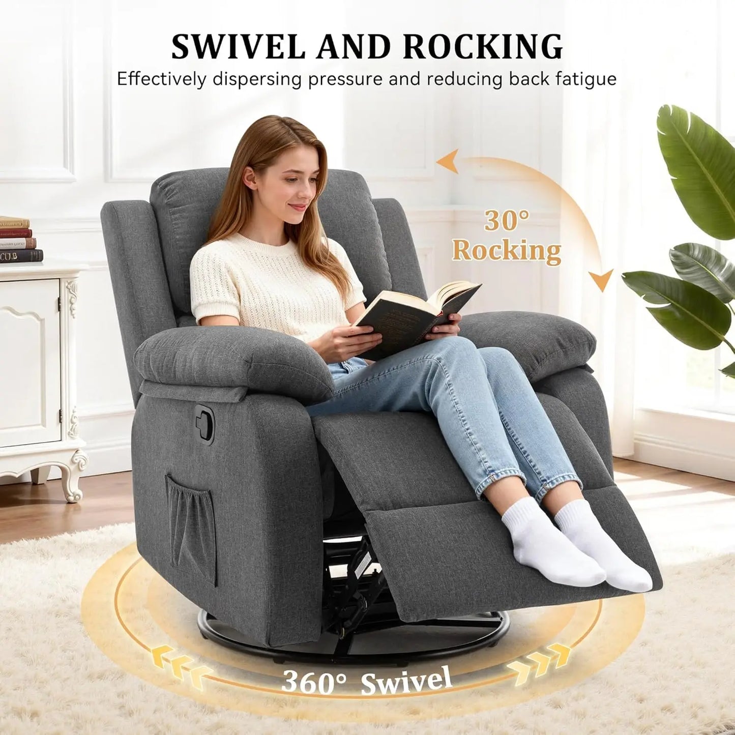360 Swivel Rocker Recliner Chair For Small Spaces Upholstered Comfort