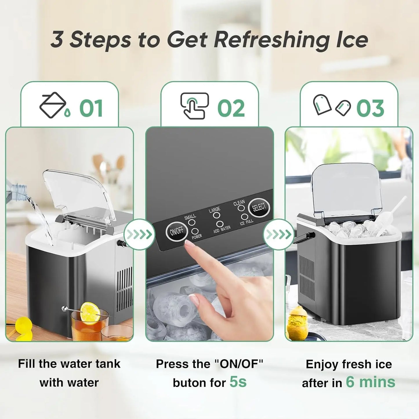 Portable Ice Maker SelfCleaning Quiet for Home Kitchen Travel