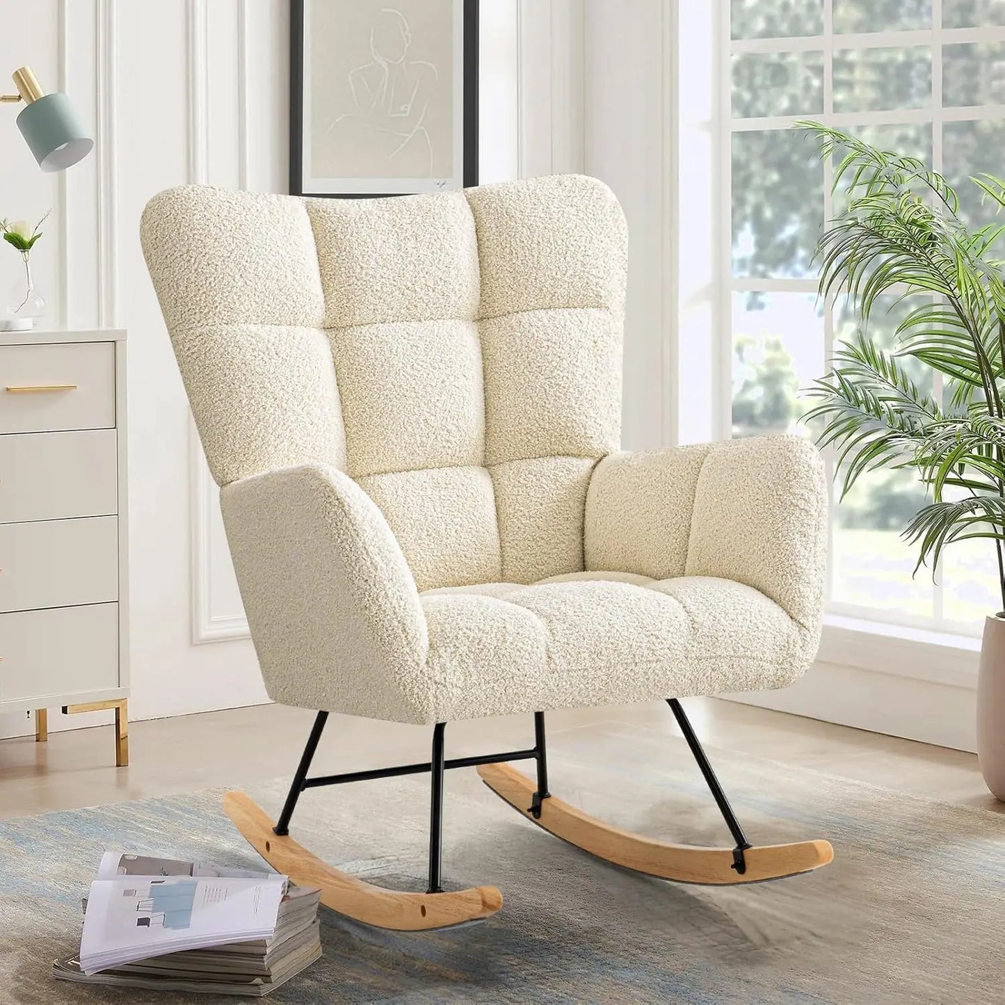 Nursery Rocking Chair Modern Upholstered Glider With Retractable Footrest