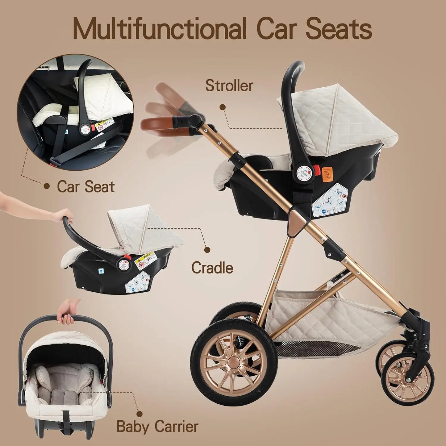 2 In 1 Baby Cradle Stroller Portable High View For 1-2 Years