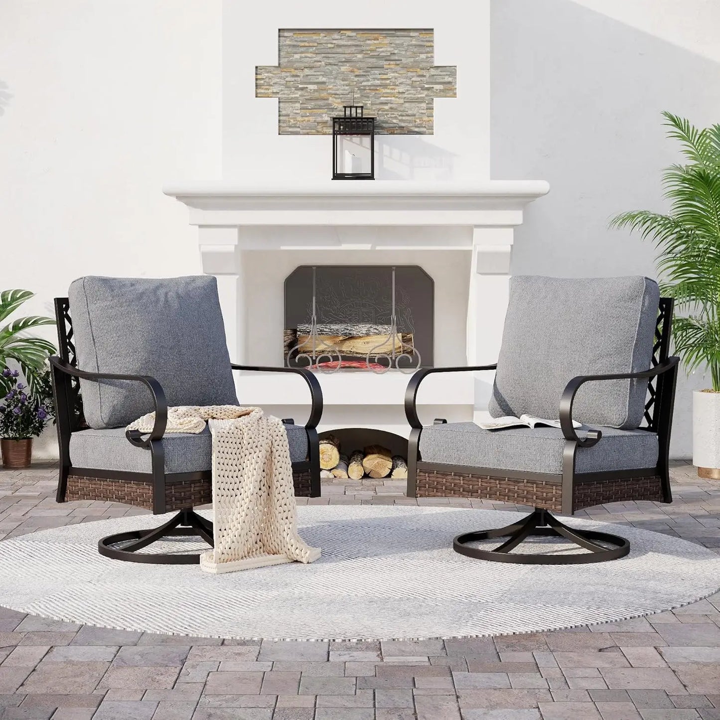 All Weather Metal Outdoor Patio Chairs 2-Piece Swivel Set