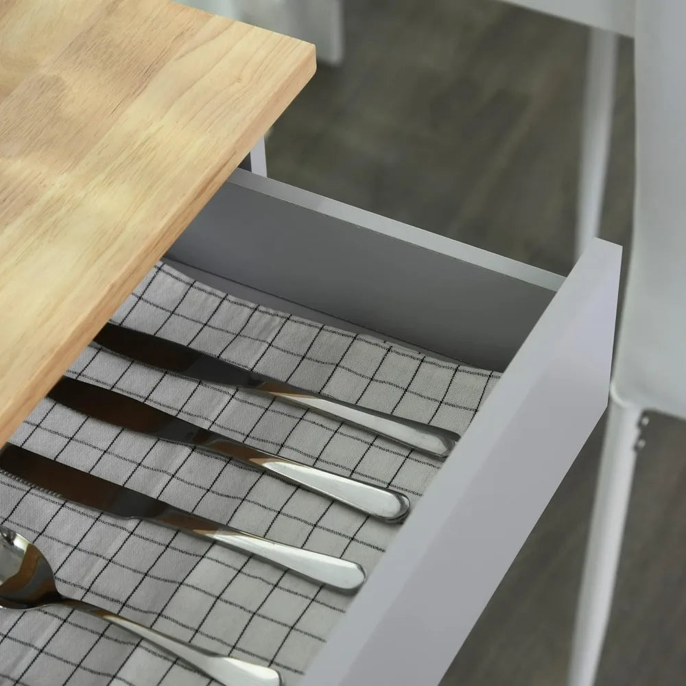 Kitchen Island Cart With Solid Wood Top Drawer Cabinet