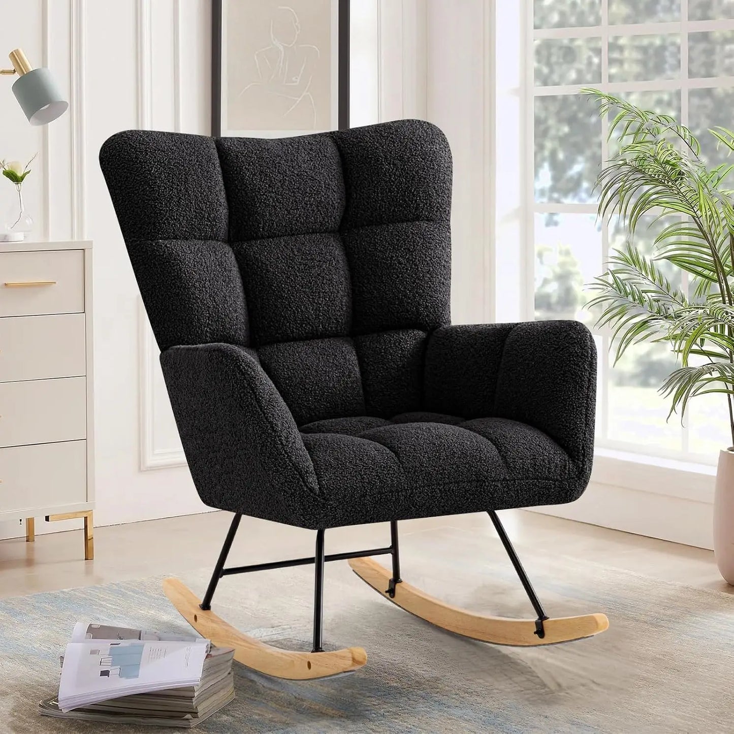 Nursery Rocking Chair Modern Upholstered Glider With Retractable Footrest