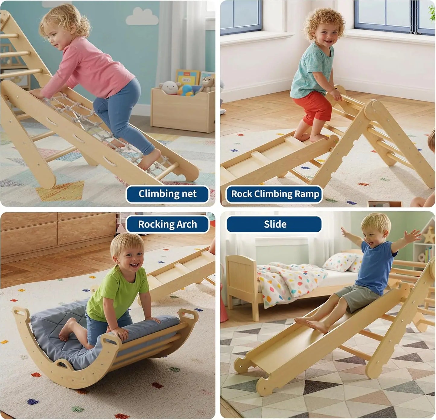 TWISTER.CKCN Collapsible Wooden Climbing Triangle Set for Toddlers