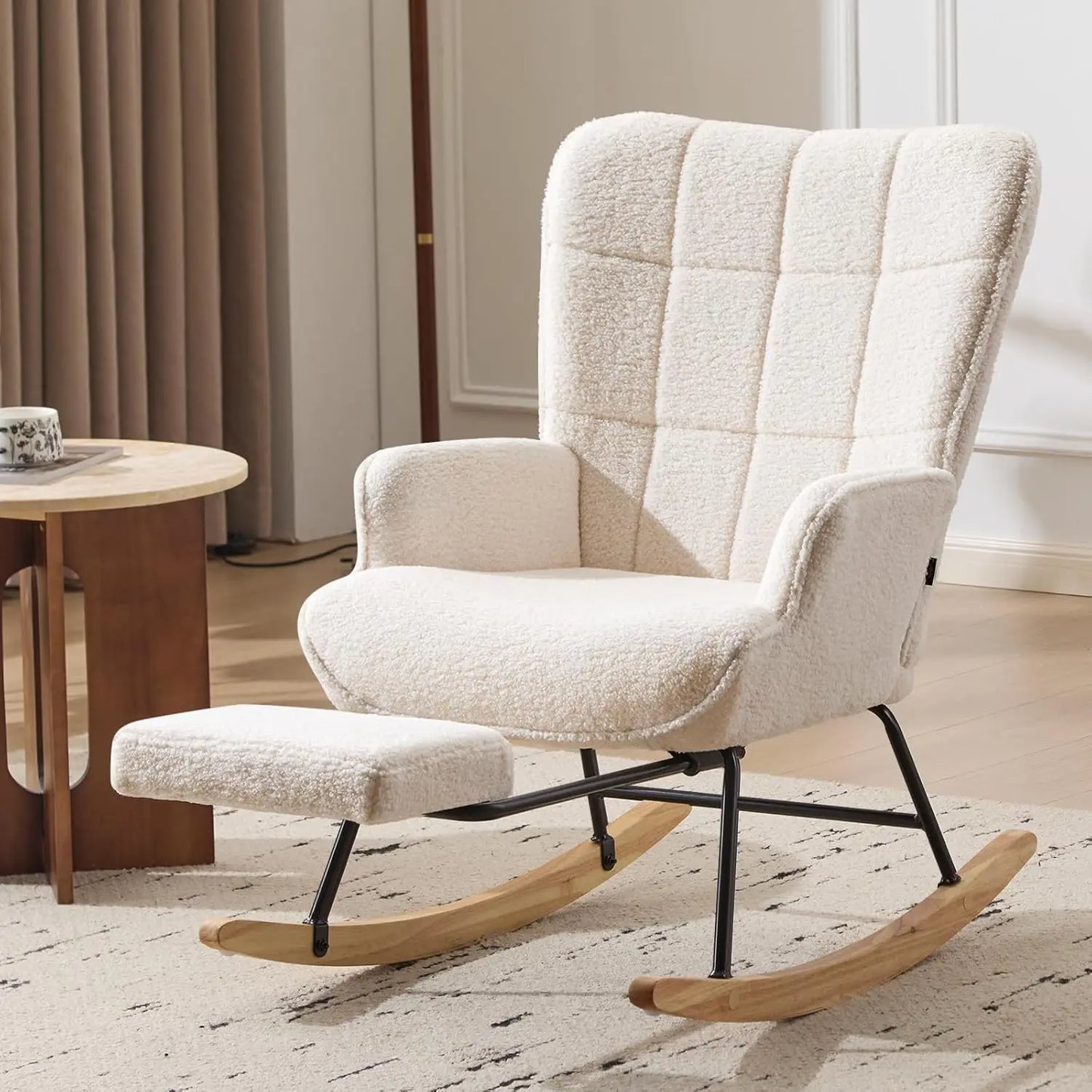 Nursery Rocking Chair Modern Upholstered Glider With Retractable Footrest