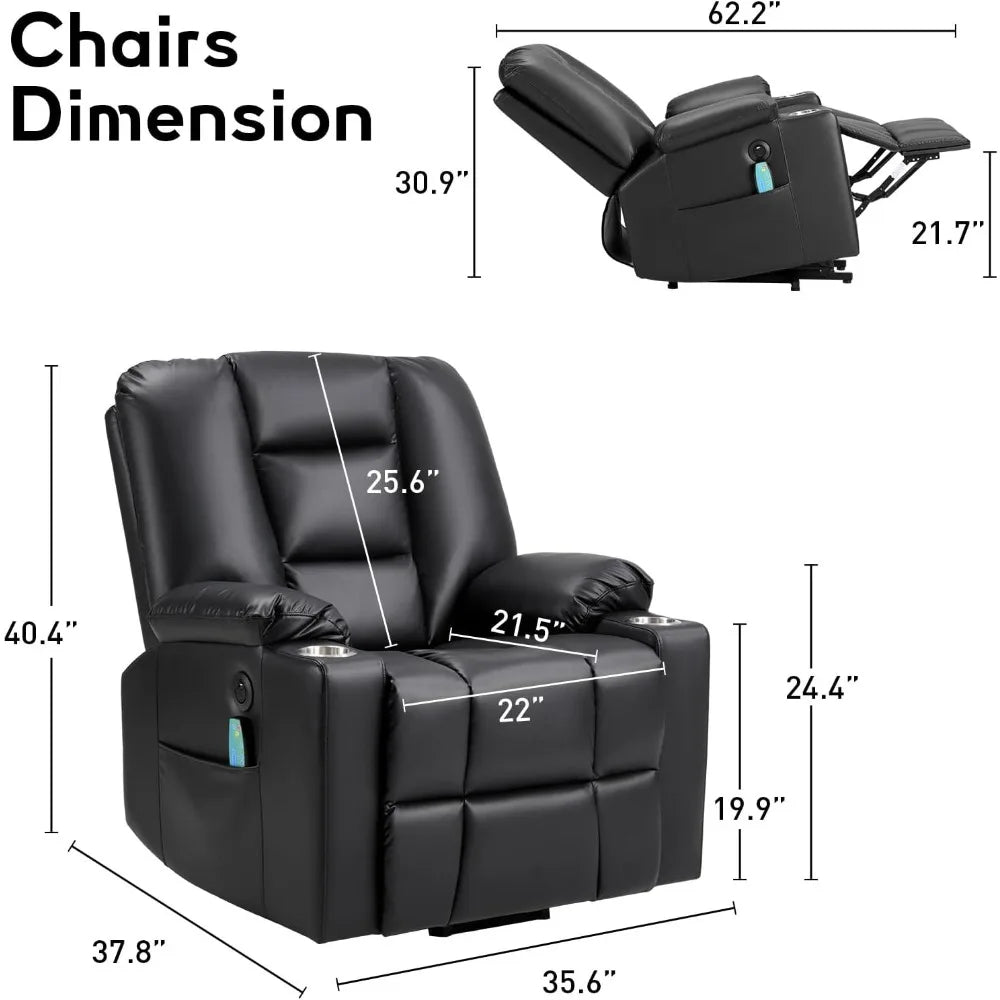 Power Lift Chair With Heat Massage USB Ports Faux Leather