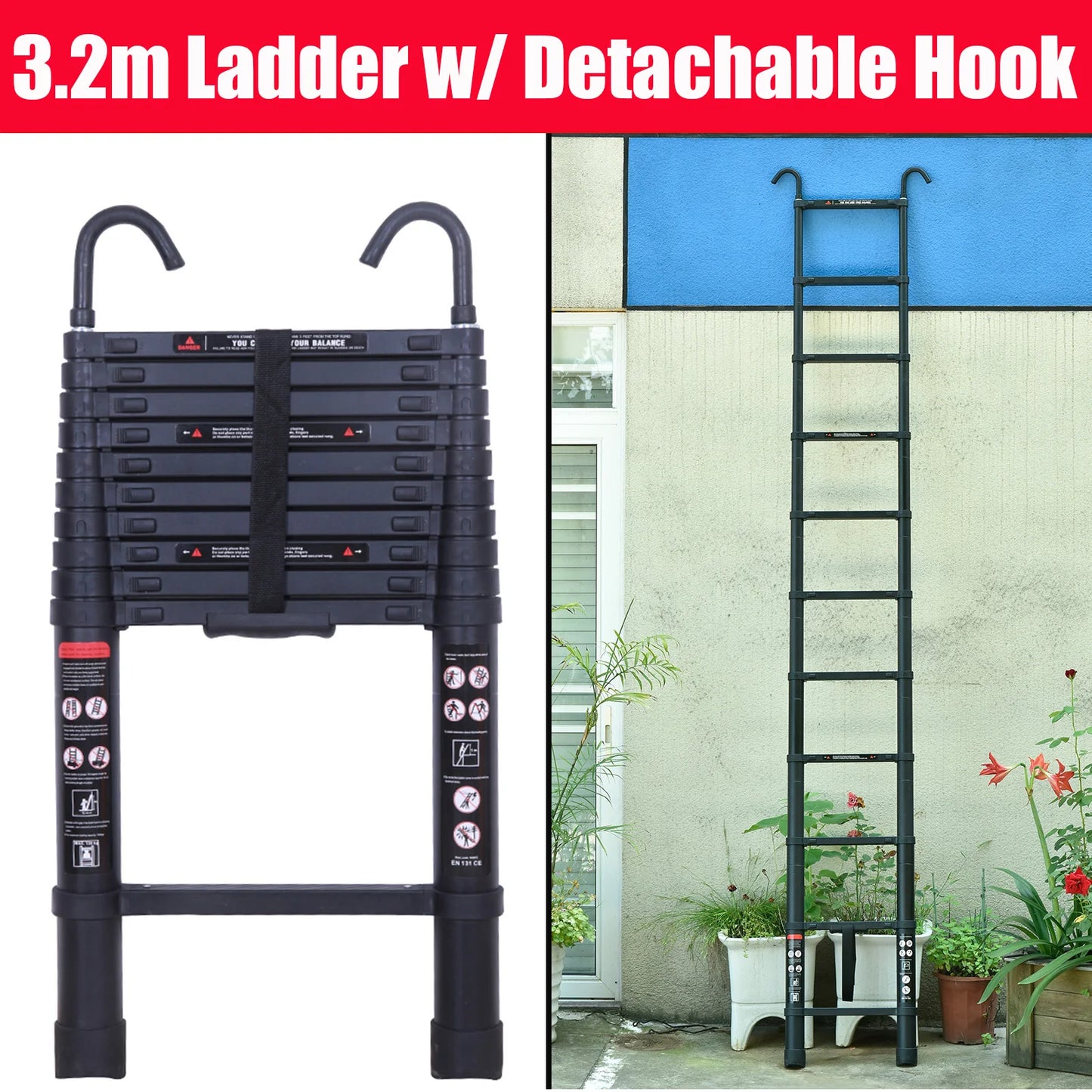 DayPlus Telescopic Aluminum Ladder With Detachable Hooks