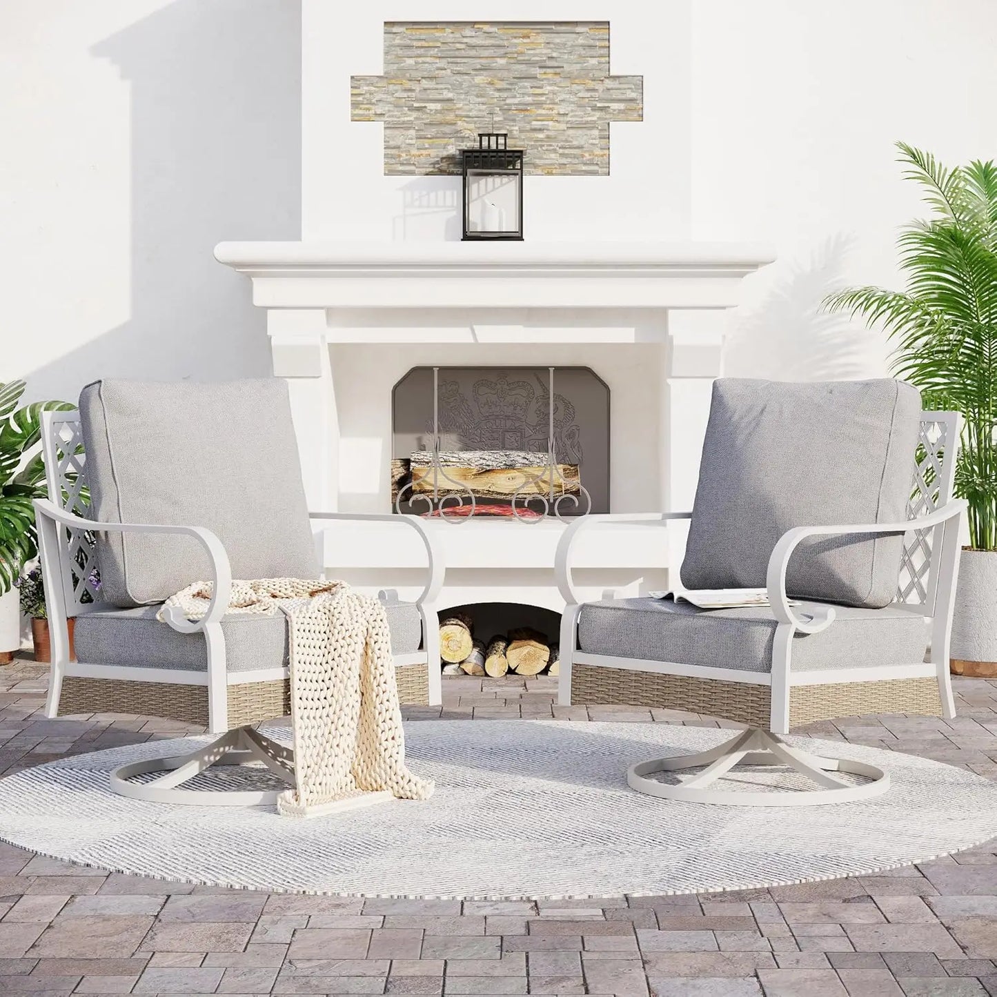 All Weather Metal Outdoor Patio Chairs 2-Piece Swivel Set