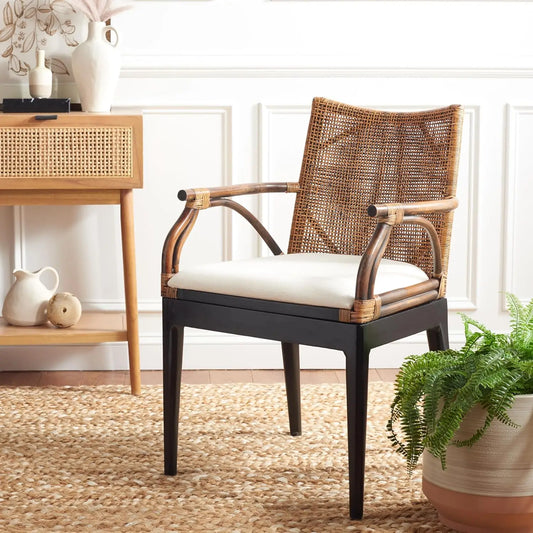 Solid Wood Rattan Arm Chair Tropical Coastal Living Room Seating