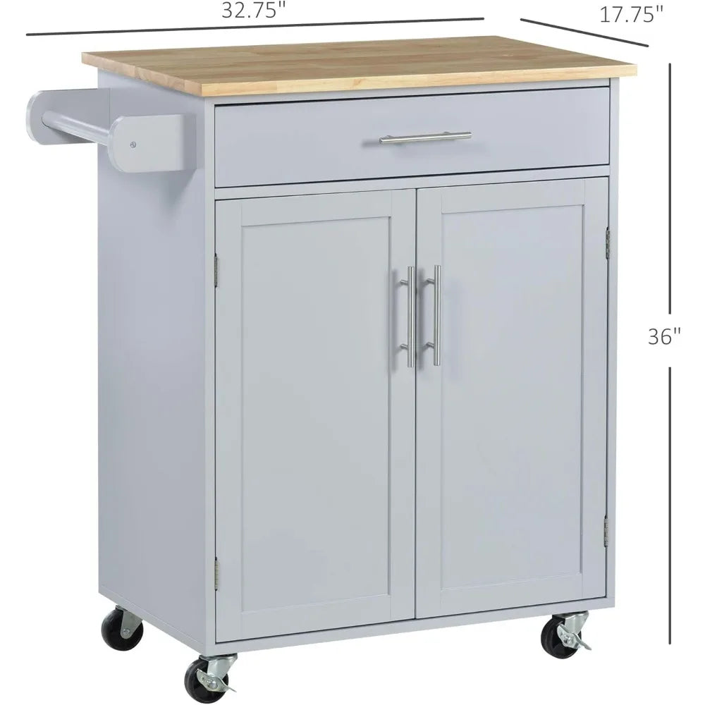 Kitchen Island Cart With Solid Wood Top Drawer Cabinet
